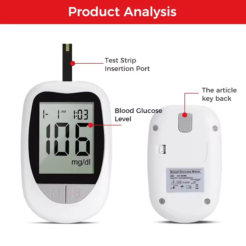 IVD Glucometer with 100 Strips 100 Lancets